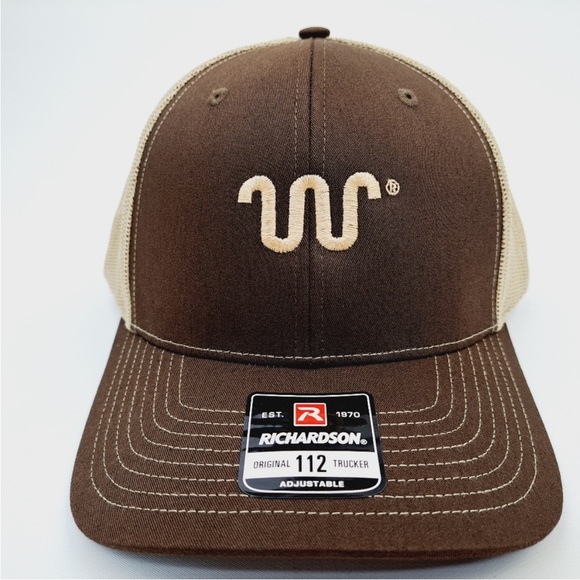 Richardson 112 Trucker Mesh Snapback Hat Cap Brown Embroidered - Picture 3 of 4